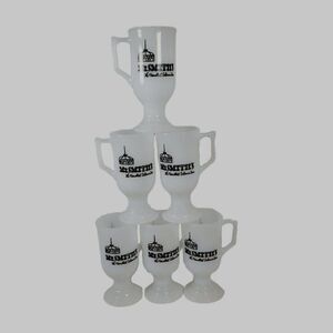 BARWARE MILK GLASS MUG Mr Smith's Washington DC 1960s footed Pyrex Set Lot 6 EUC